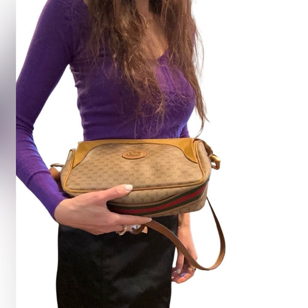 Gucci micro gg canvas and red and green web cross body bag